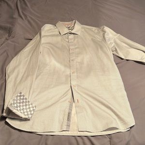 Ted Baker button down, only worn 3 times, has orange accents with navy circles